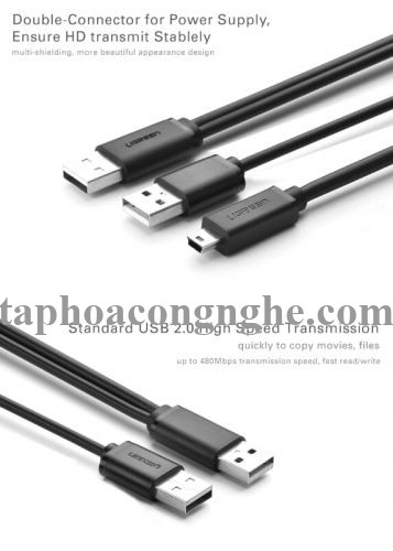 Ugreen 10346 0.5M màu Đen Cáp sạc truyền dữ liệu USB 2.0 sang MICRO USB có trợ nguồn USB US107 30010346